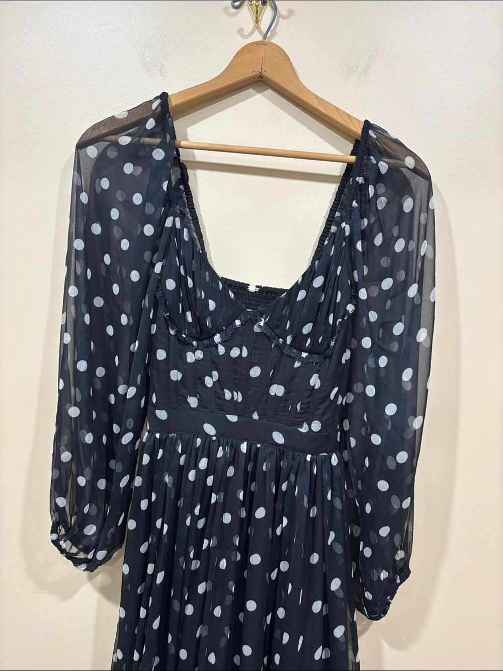 NWT Free People Polka Dot Long Sleeve Maxi Dress Black Size Small - Picture 6 of 16